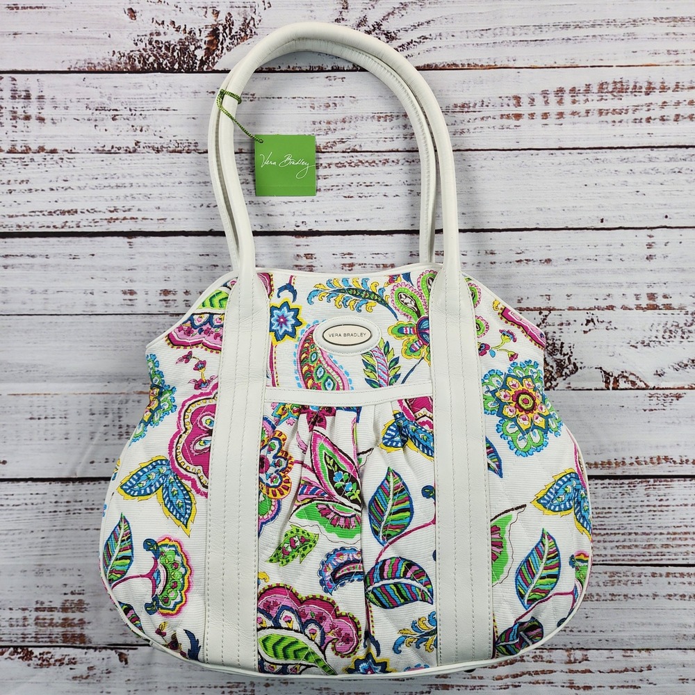 Vera Bradley Pretty Tote Palm Beach Gardens White Paisley Shoulder Bag NWT